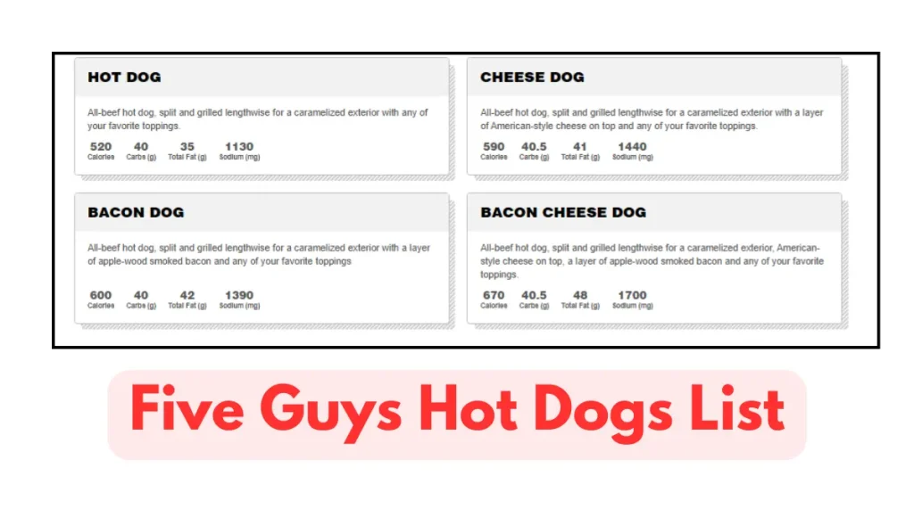 Five Guys Hot Dogs Menu With Prices