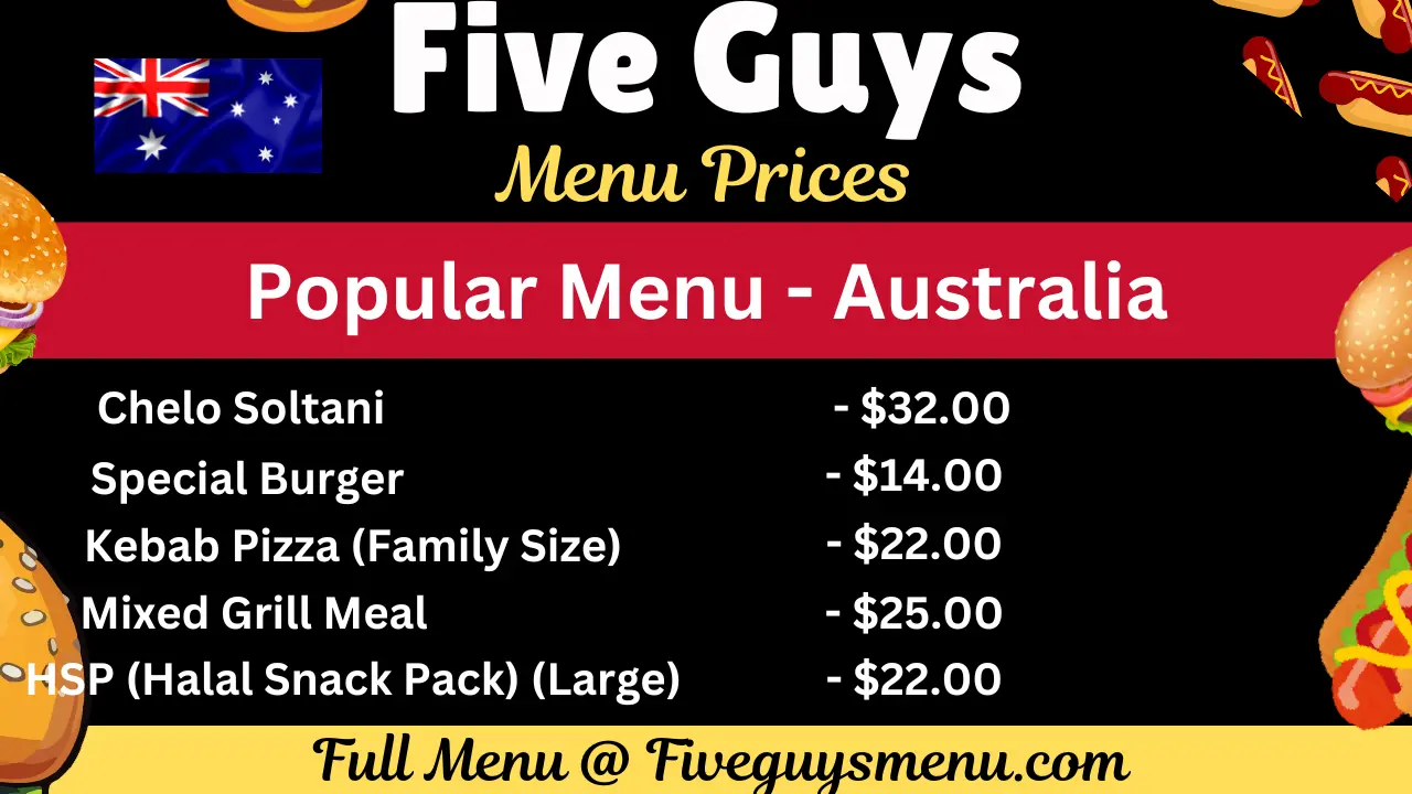 Five Guys Melbourne Menu Prices (AU)