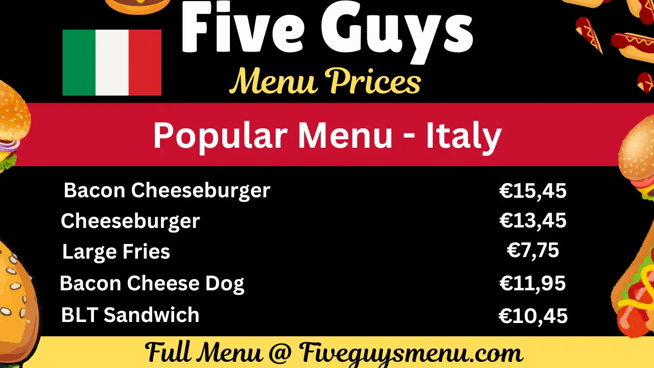 Five Guys Prezzi del menù (Italy)