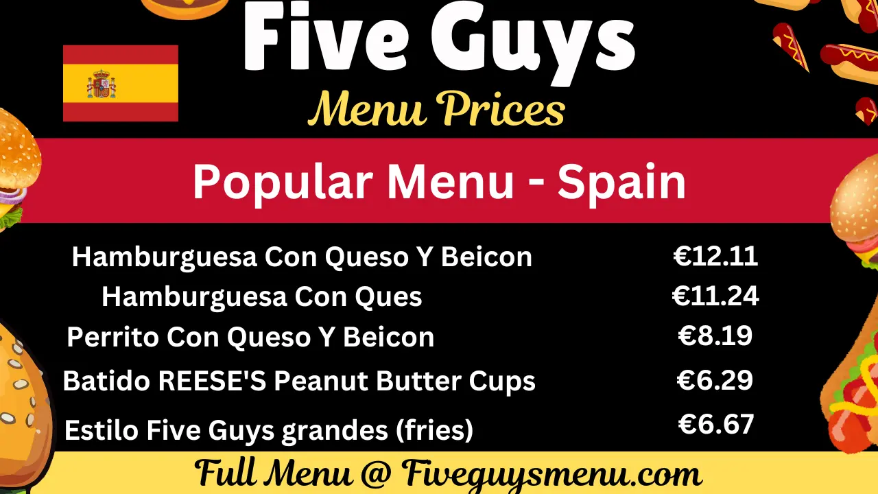 Menú Five Guys Madrid Con Precios (Spain)